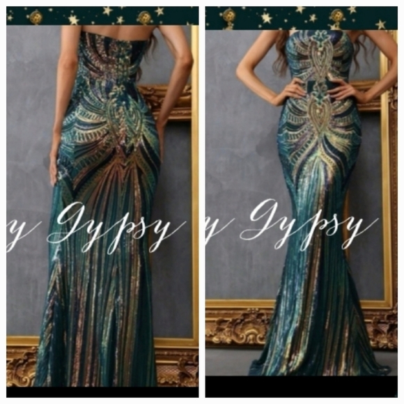 Gorgeous Blue Green and Gold Strapless Mermaid Formal Gown - Picture 1 of 12
